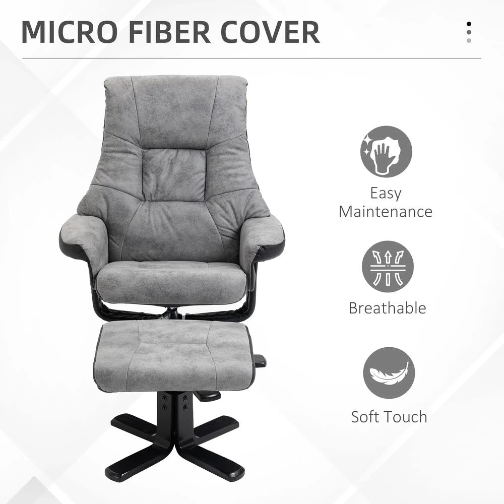 HOMCOM Fabric Recliner Sofa Armchair with footstool Swivel Sofa Grey Additional View 5