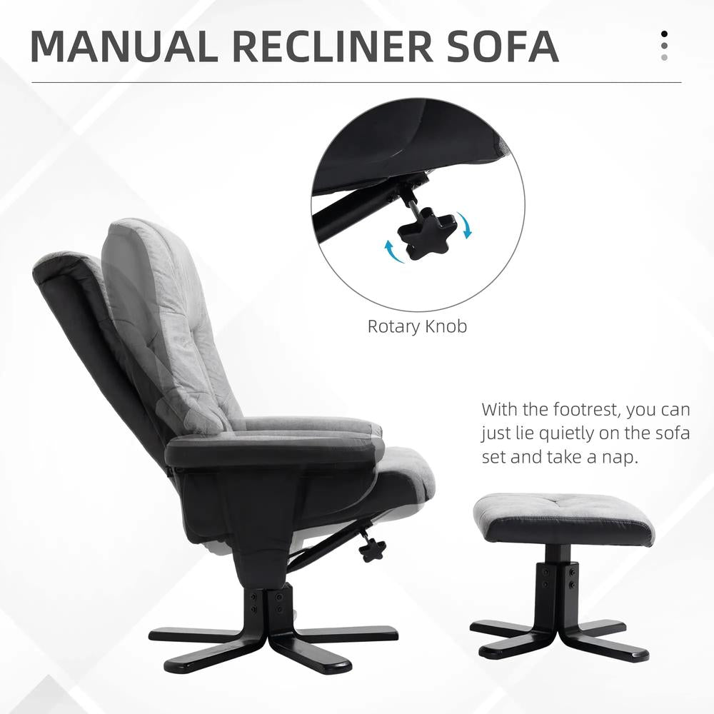 HOMCOM Fabric Recliner Sofa Armchair with footstool Swivel Sofa Grey Additional View 6