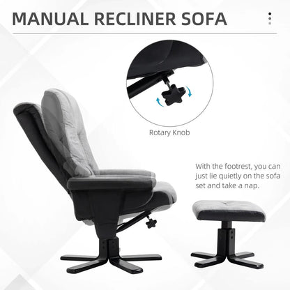 HOMCOM Fabric Recliner Sofa Armchair with footstool Swivel Sofa Grey Additional View 6