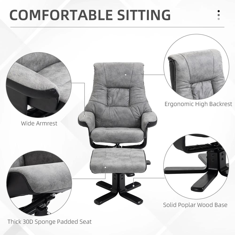 HOMCOM Fabric Recliner Sofa Armchair with footstool Swivel Sofa Grey Additional View 7