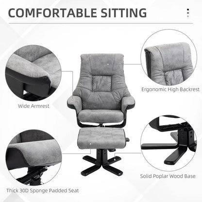HOMCOM Fabric Recliner Sofa Armchair with footstool Swivel Sofa Grey Additional View 7