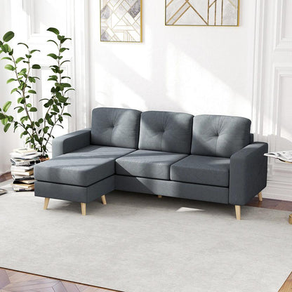 HOMCOM 3 Seater Sofa with Footstool, Fabric L-Shaped Sofa, Sectional Couch with Wood Legs, Tufting Cushioned Back for Small Space, Living Room, Office, Dark Grey Additional View 2