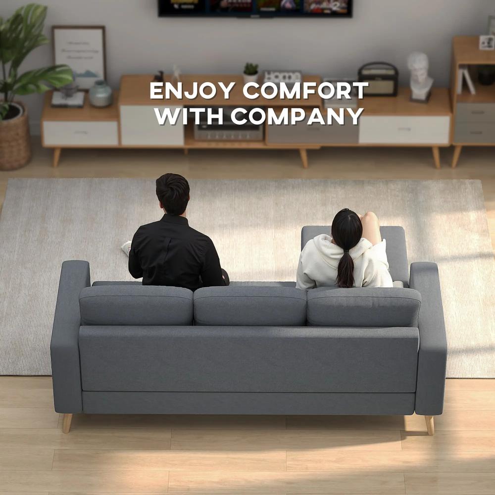 HOMCOM 3 Seater Sofa with Footstool, Fabric L-Shaped Sofa, Sectional Couch with Wood Legs, Tufting Cushioned Back for Small Space, Living Room, Office, Dark Grey Additional View 7