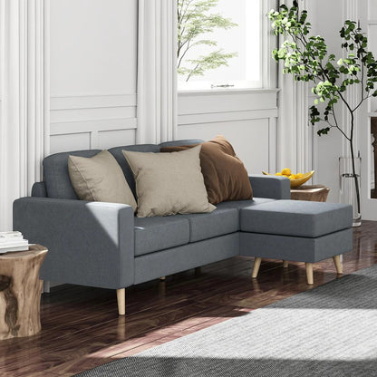 HOMCOM 3 Seater Sofa with Footstool, Fabric L-Shaped Sofa, Sectional Couch with Wood Legs, Tufting Cushioned Back for Small Space, Living Room, Office, Dark Grey Additional View 10