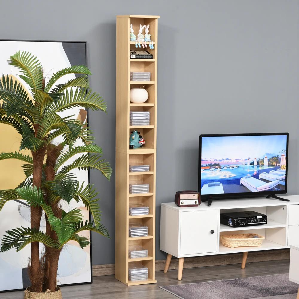 HOMCOM 204 CD Media Display Shelf Unit Set of 2 Blu-Ray Tower Rack w/ Adjustable Shelves Bookcase Storage Organiser, Natural Wood Colour Additional View 4
