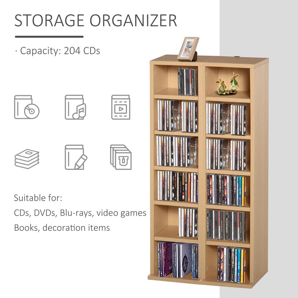 HOMCOM 204 CD Media Display Shelf Unit Set of 2 Blu-Ray Tower Rack w/ Adjustable Shelves Bookcase Storage Organiser, Natural Wood Colour Additional View 5