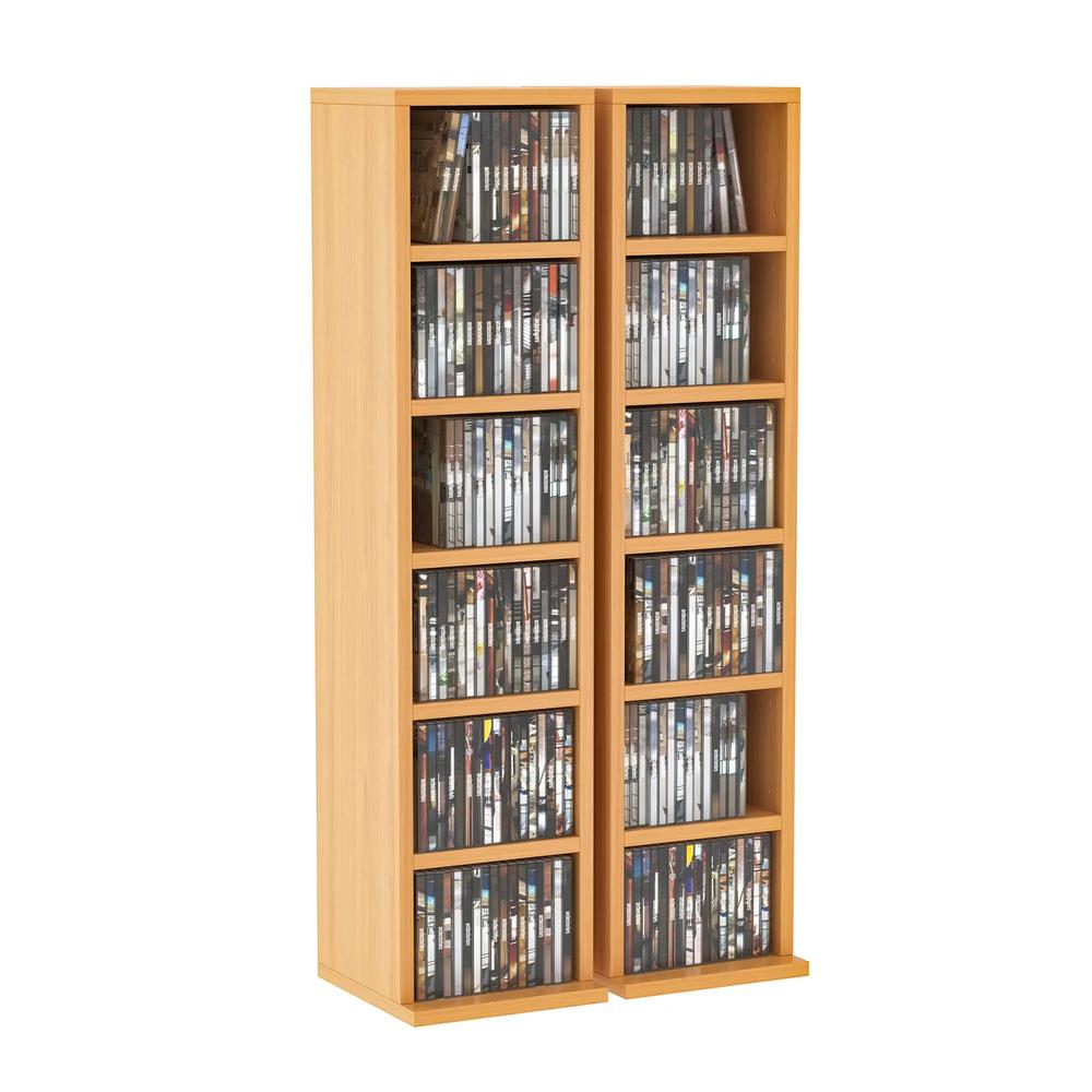 HOMCOM 204 CD Media Display Shelf Unit Set of 2 Blu-Ray Tower Rack w/ Adjustable Shelves Bookcase Storage Organiser, Natural Wood Colour Additional View 10