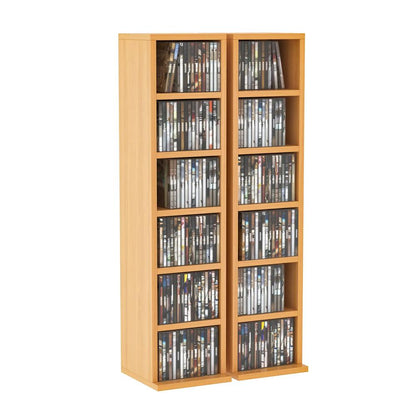 HOMCOM 204 CD Media Display Shelf Unit Set of 2 Blu-Ray Tower Rack w/ Adjustable Shelves Bookcase Storage Organiser, Natural Wood Colour Additional View 10