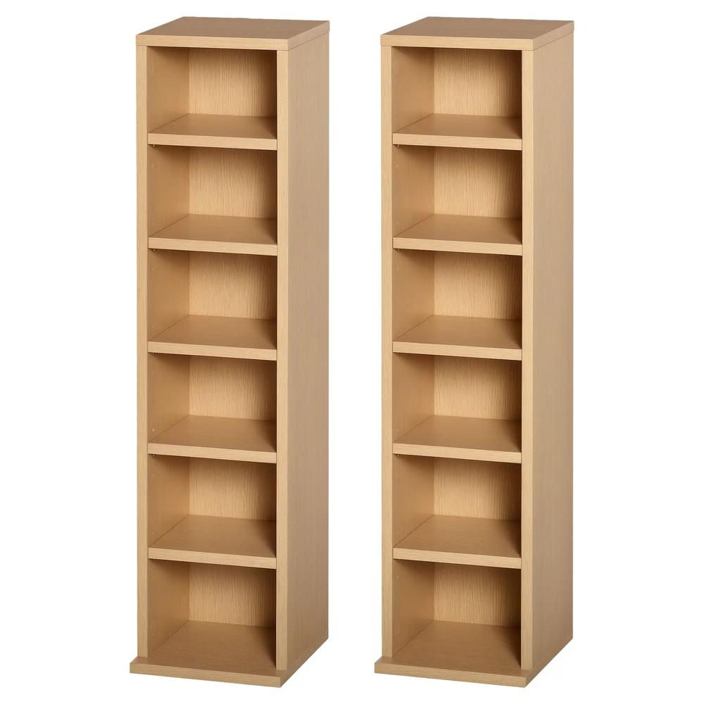 HOMCOM 204 CD Media Display Shelf Unit Set of 2 Blu-Ray Tower Rack w/ Adjustable Shelves Bookcase Storage Organiser, Natural Wood Colour