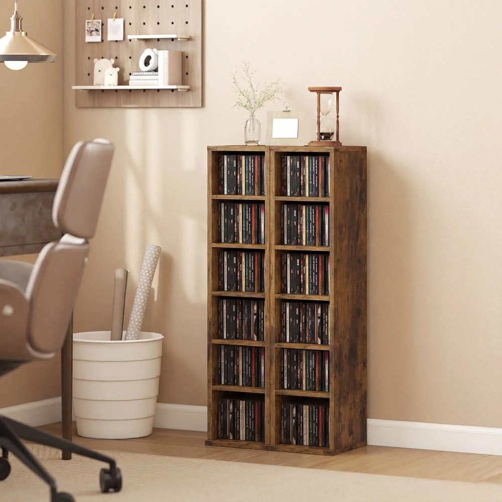 HOMCOM Set of 2 CD Media Display Shelf Unit Tower Rack with Adjustable Shelves Additional View 2