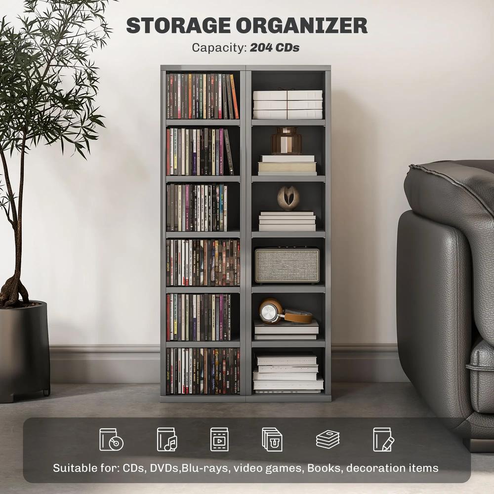 HOMCOM Set of 2 CD Media Display Shelf Unit Tower Rack with Adjustable Shelves Additional View 15