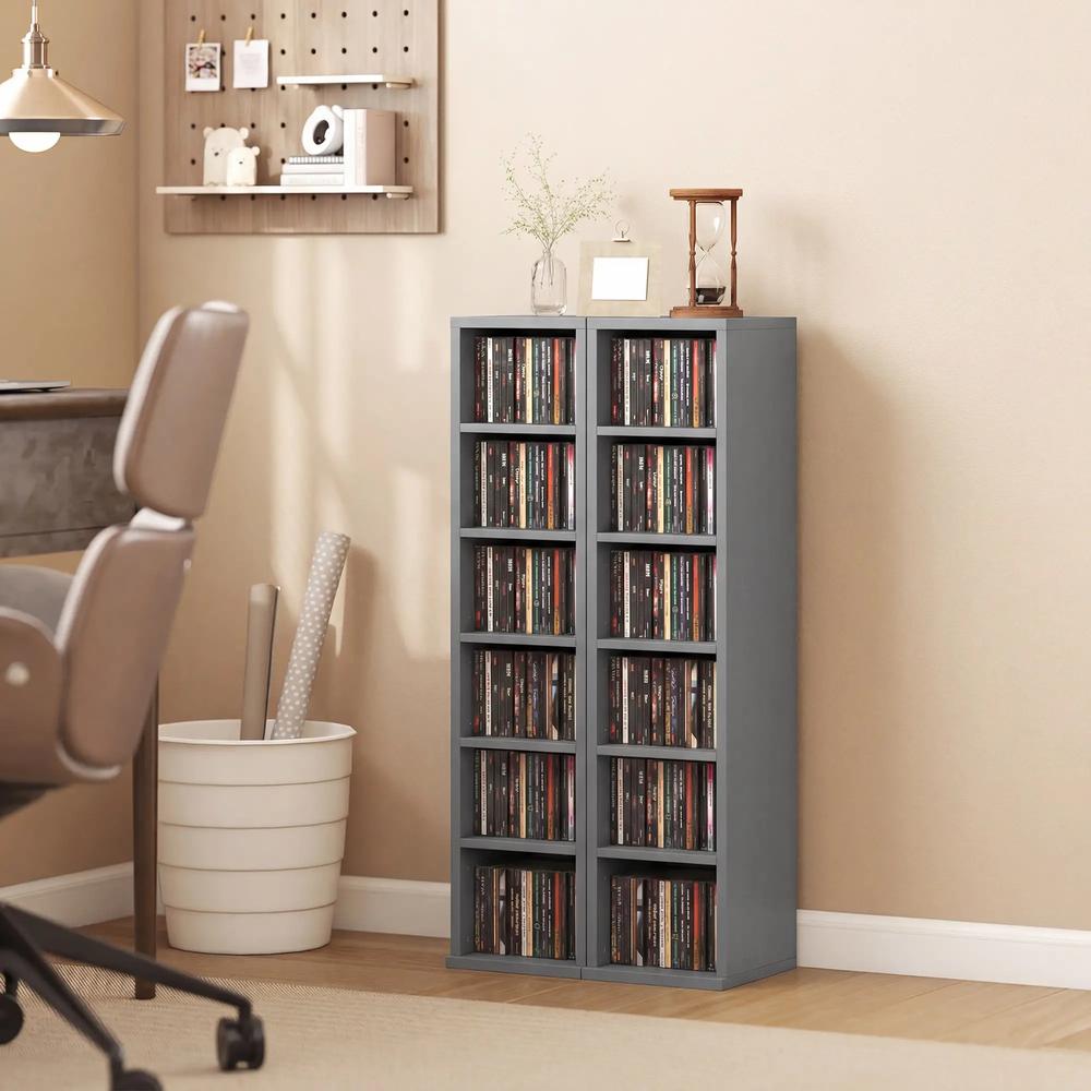 HOMCOM Set of 2 CD Media Display Shelf Unit Tower Rack with Adjustable Shelves Additional View 90