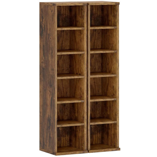HOMCOM Set of 2 CD Media Display Shelf Unit Tower Rack with Adjustable Shelves