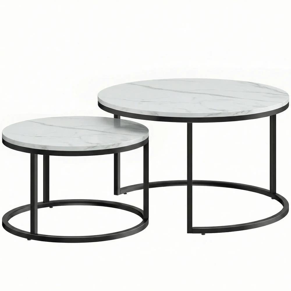 HOMCOM Set of Two Marble-Effect Stacking Tables Additional View 12