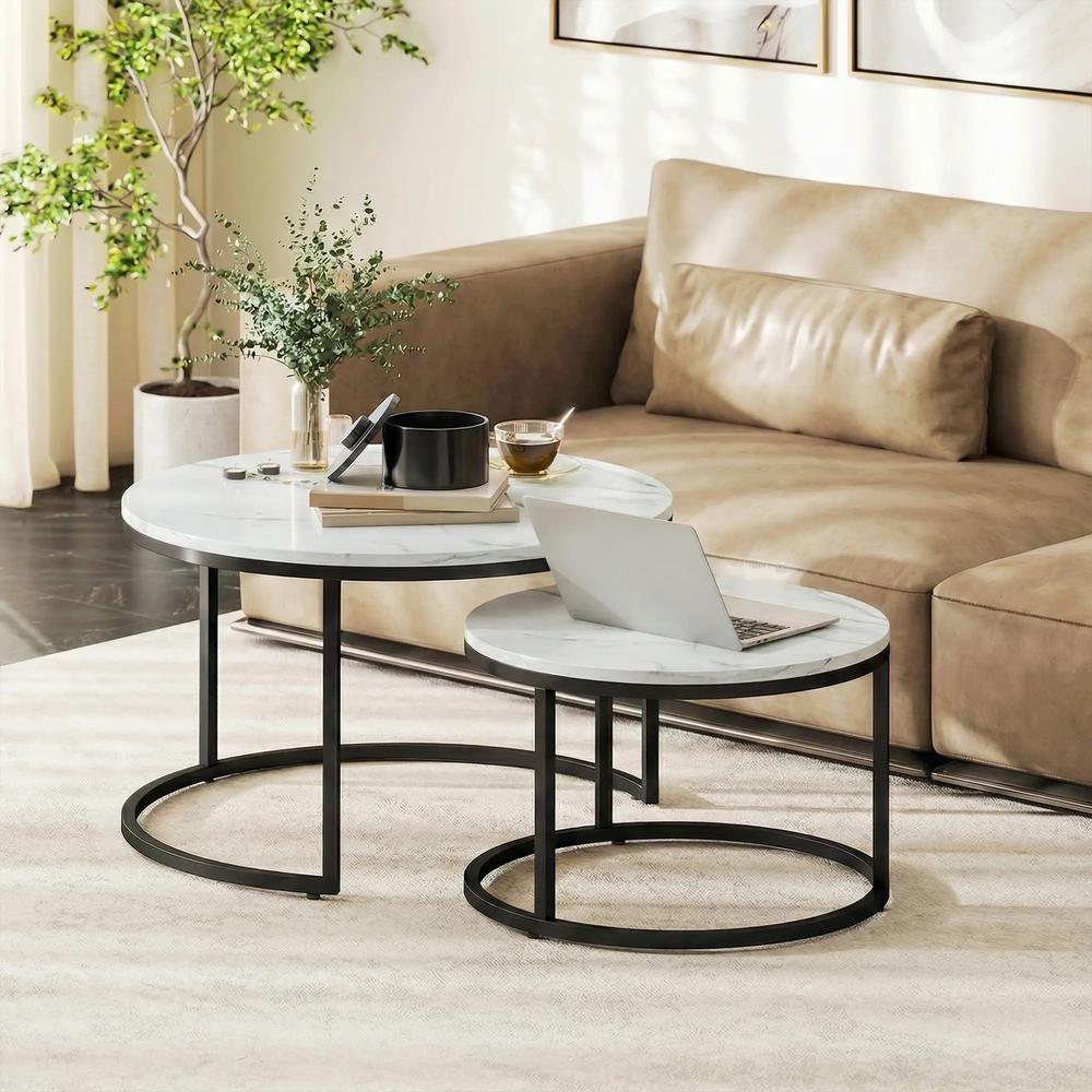 HOMCOM Set of Two Marble-Effect Stacking Tables Additional View 13
