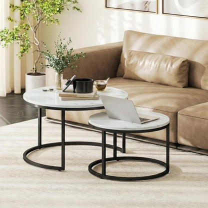 HOMCOM Set of Two Marble-Effect Stacking Tables Additional View 13