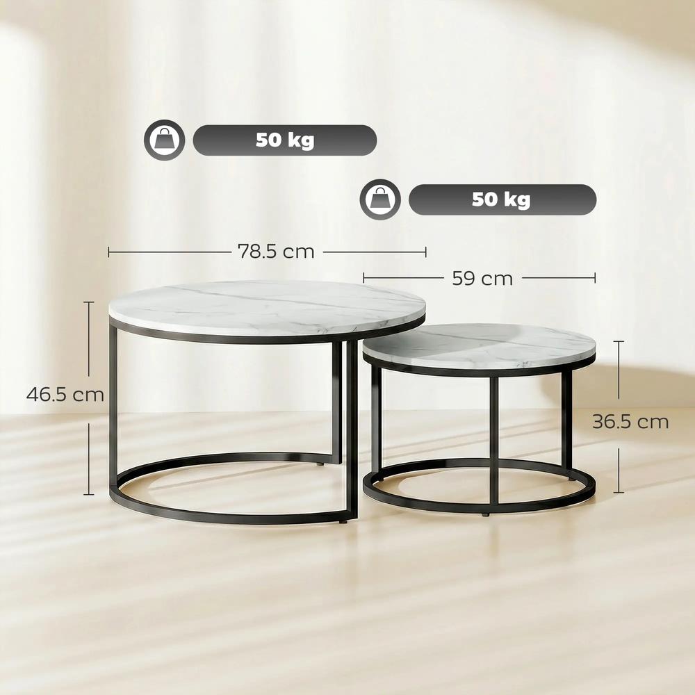 HOMCOM Set of Two Marble-Effect Stacking Tables Additional View 14