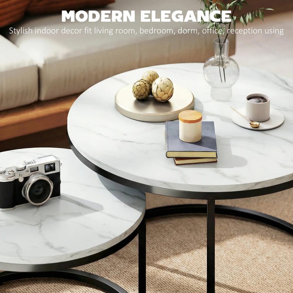 HOMCOM Set of Two Marble-Effect Stacking Tables Additional View 15
