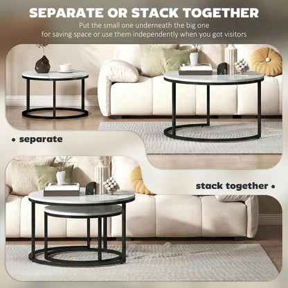 HOMCOM Set of Two Marble-Effect Stacking Tables Additional View 16