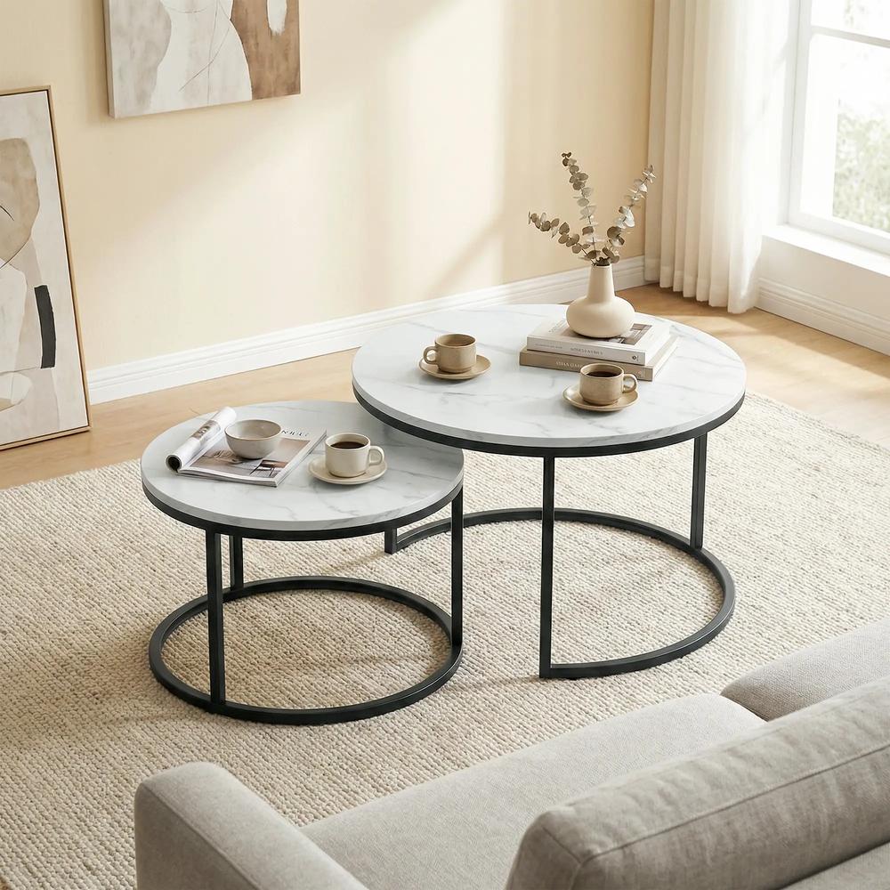 HOMCOM Set of Two Marble-Effect Stacking Tables Additional View 19