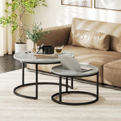 HOMCOM Set of Two Marble-Effect Stacking Tables Additional View 2