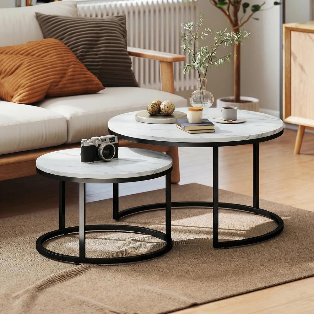 HOMCOM Set of Two Marble-Effect Stacking Tables Additional View 22