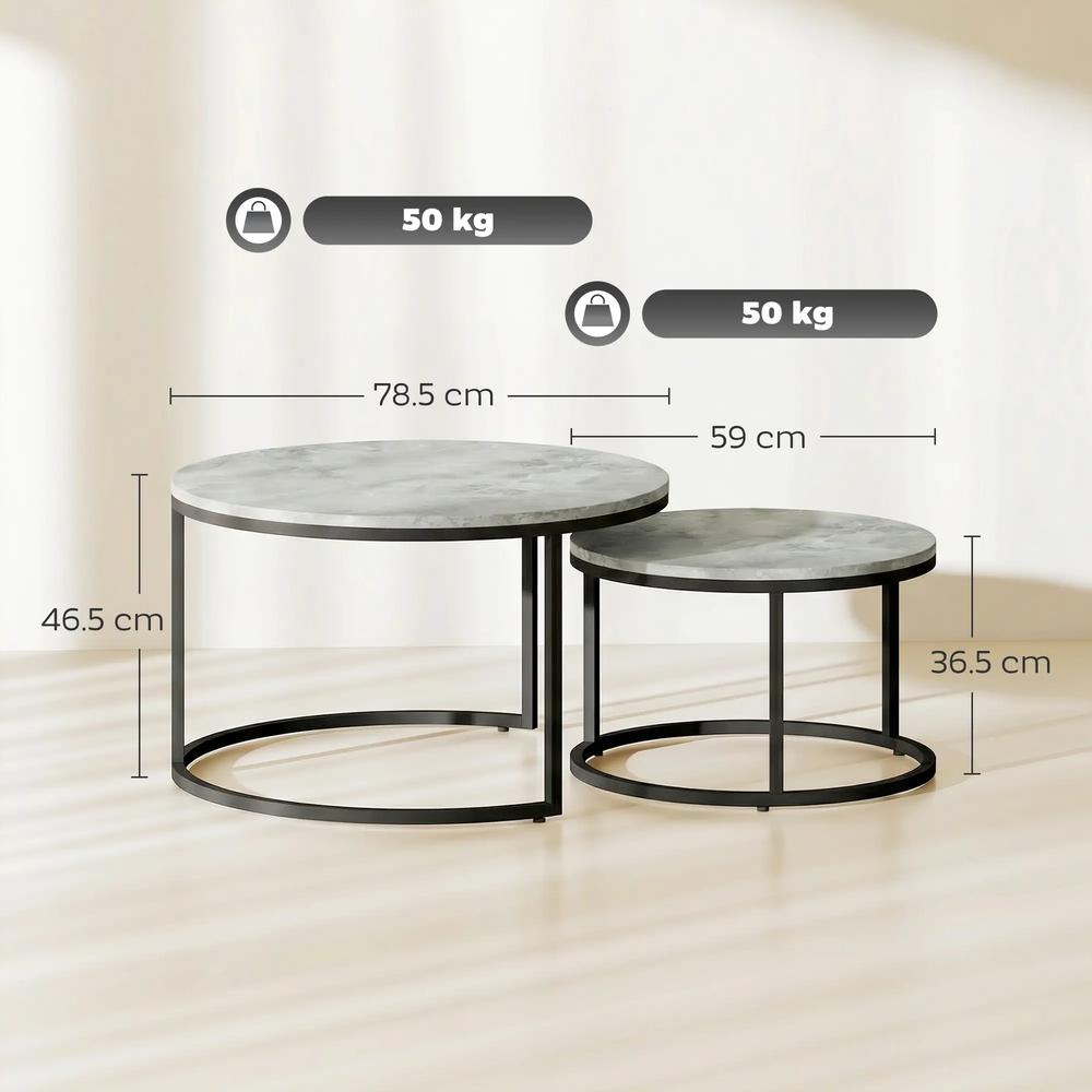 HOMCOM Set of Two Marble-Effect Stacking Tables Additional View 3