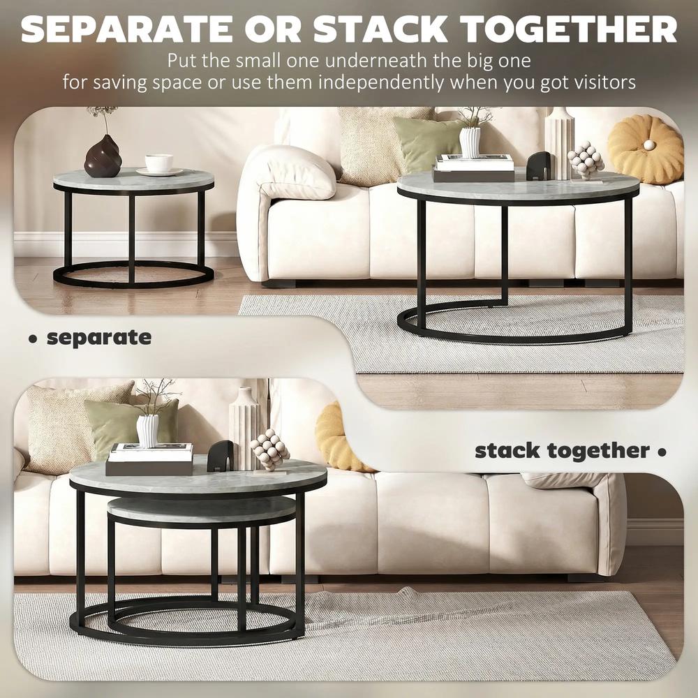 HOMCOM Set of Two Marble-Effect Stacking Tables Additional View 5