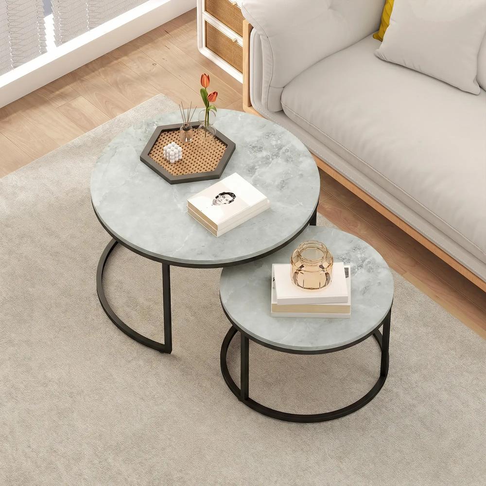 HOMCOM Set of Two Marble-Effect Stacking Tables Additional View 8