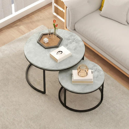 HOMCOM Set of Two Marble-Effect Stacking Tables Additional View 8
