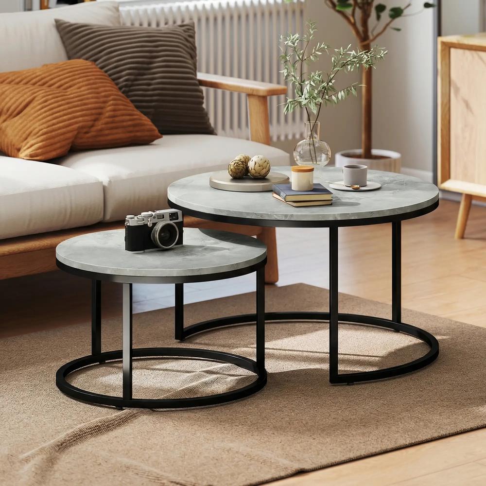 HOMCOM Set of Two Marble-Effect Stacking Tables Additional View 10