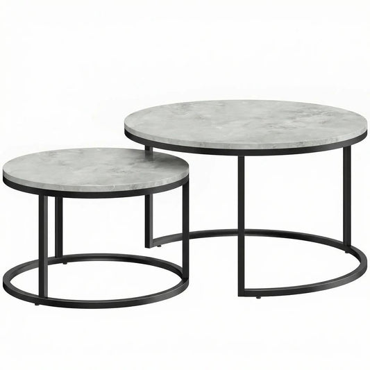 HOMCOM Set of Two Marble-Effect Stacking Tables