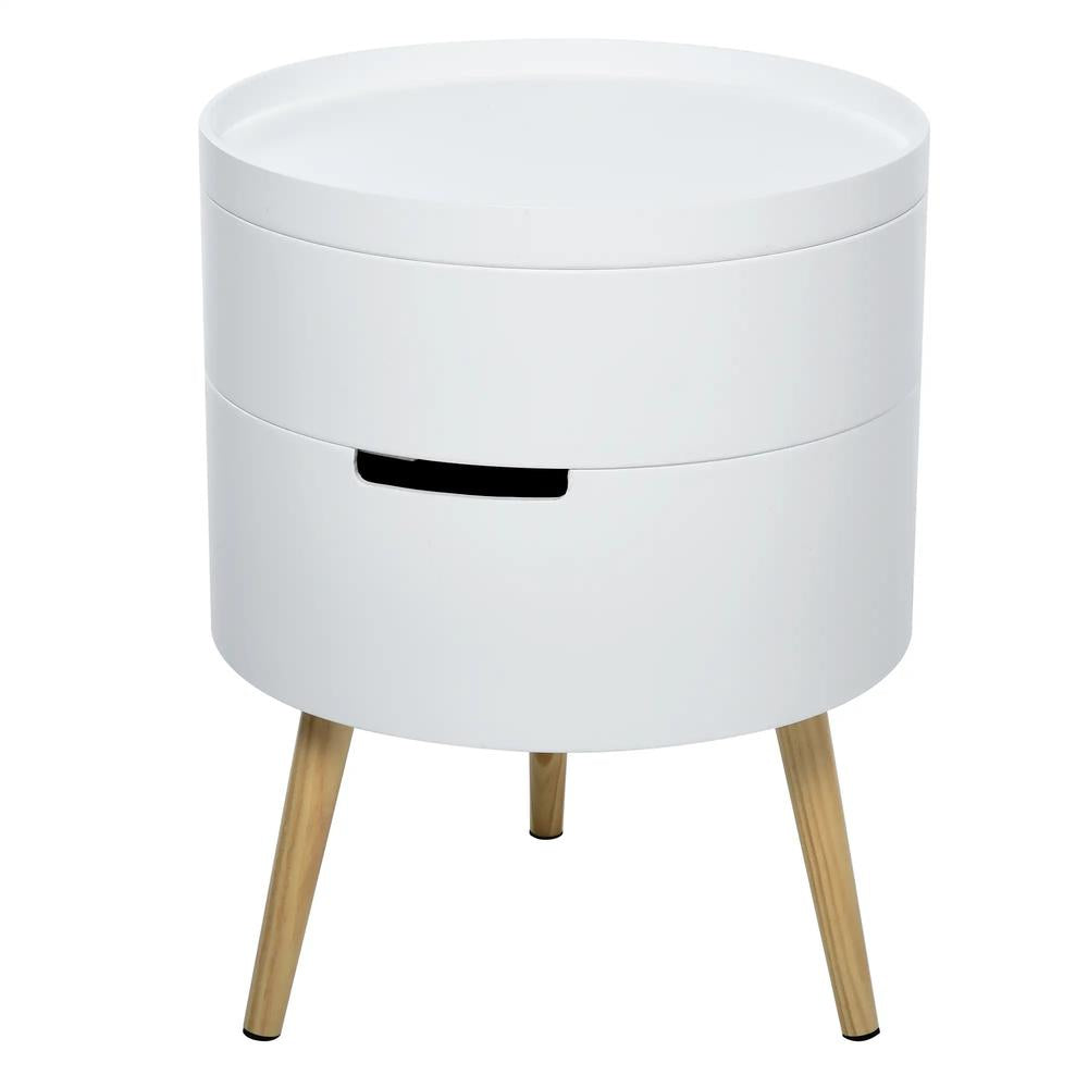 HOMCOM 3-Tier Coffee Table, Round End Table with 2 Hidden Compartments and Detachable Tray, Side Table with Storage for Living Room, White Additional View 11