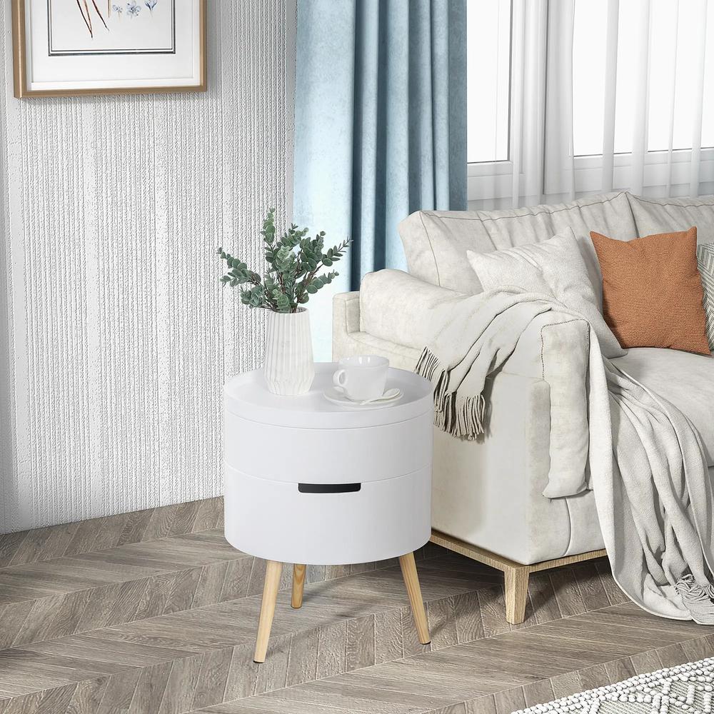 HOMCOM 3-Tier Coffee Table, Round End Table with 2 Hidden Compartments and Detachable Tray, Side Table with Storage for Living Room, White Additional View 2