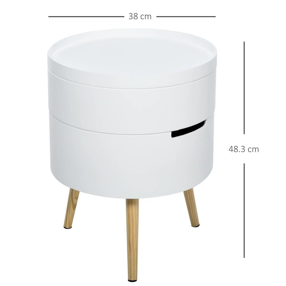HOMCOM 3-Tier Coffee Table, Round End Table with 2 Hidden Compartments and Detachable Tray, Side Table with Storage for Living Room, White Additional View 3