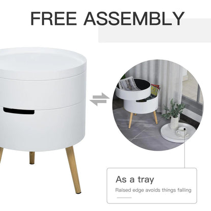 HOMCOM 3-Tier Coffee Table, Round End Table with 2 Hidden Compartments and Detachable Tray, Side Table with Storage for Living Room, White Additional View 4