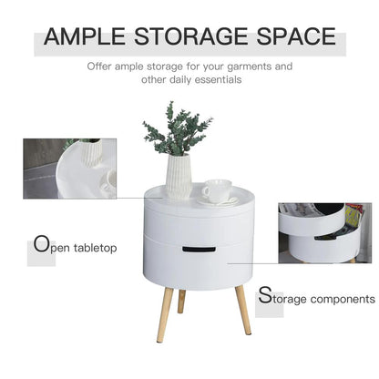 HOMCOM 3-Tier Coffee Table, Round End Table with 2 Hidden Compartments and Detachable Tray, Side Table with Storage for Living Room, White Additional View 5