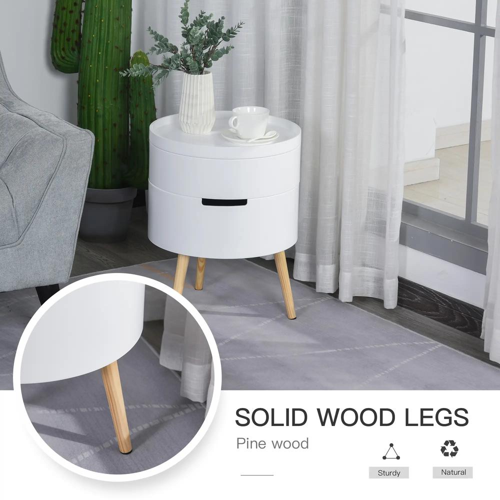 HOMCOM 3-Tier Coffee Table, Round End Table with 2 Hidden Compartments and Detachable Tray, Side Table with Storage for Living Room, White Additional View 6