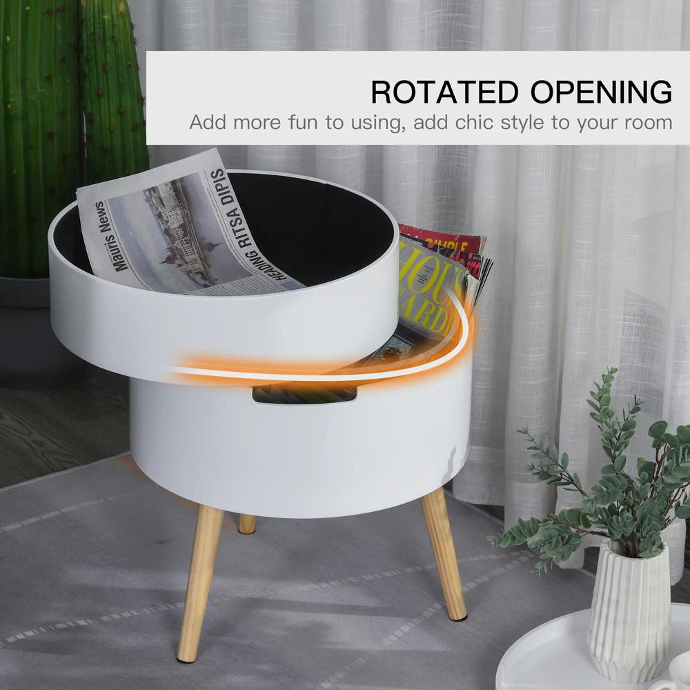 HOMCOM 3-Tier Coffee Table, Round End Table with 2 Hidden Compartments and Detachable Tray, Side Table with Storage for Living Room, White Additional View 9