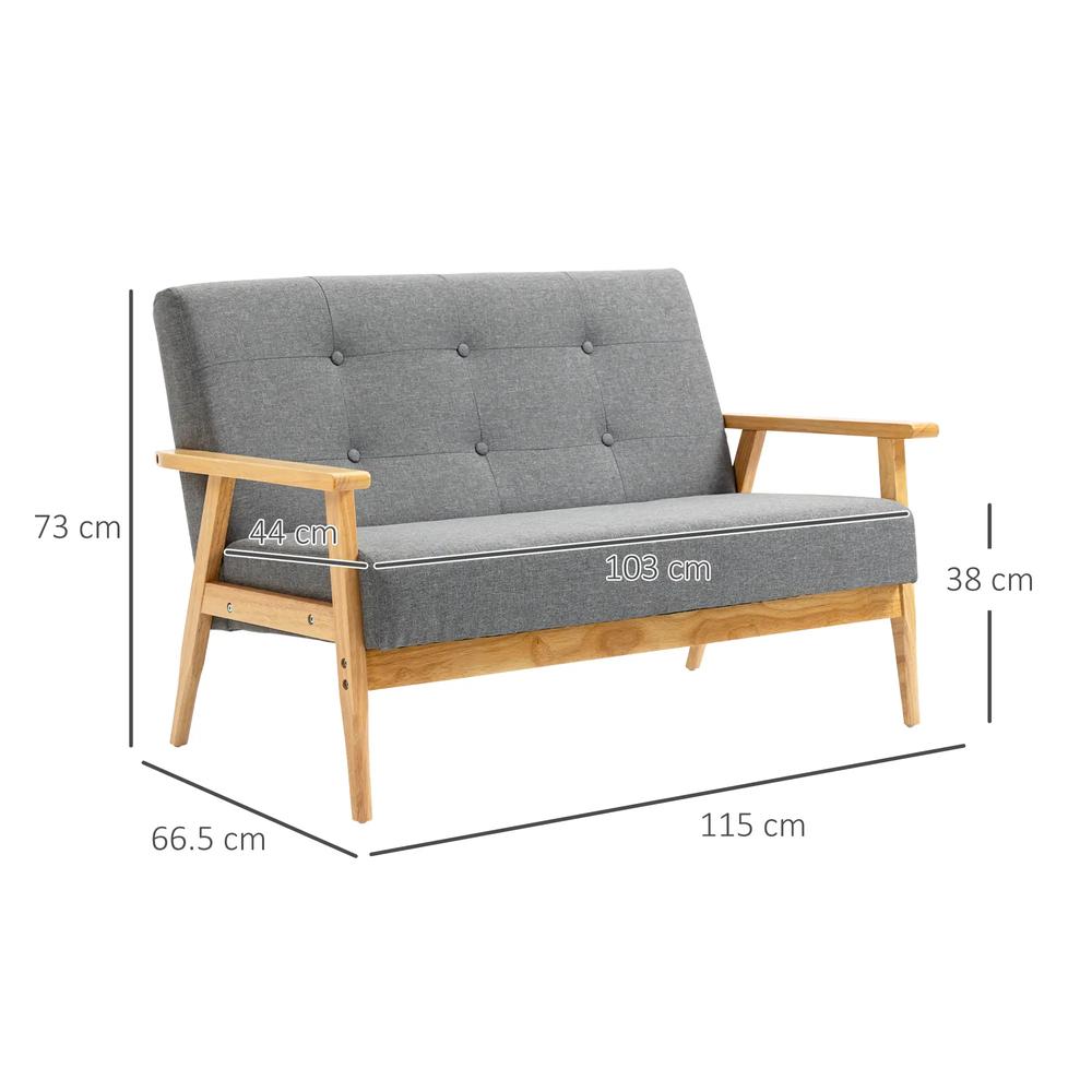 HOMCOM 2 Seater Sofa Modern Linen Fabric Upholstery Tufted Couch with Rubberwood Legs for Living Room and Kitchen, Dark Grey Additional View 3