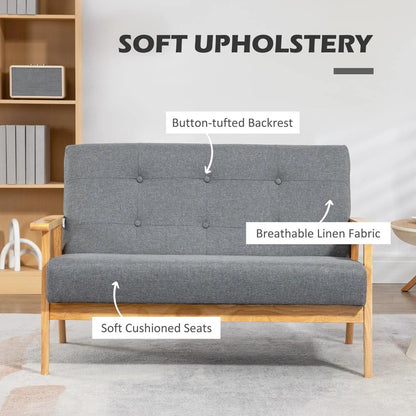 HOMCOM 2 Seater Sofa Modern Linen Fabric Upholstery Tufted Couch with Rubberwood Legs for Living Room and Kitchen, Dark Grey Additional View 4