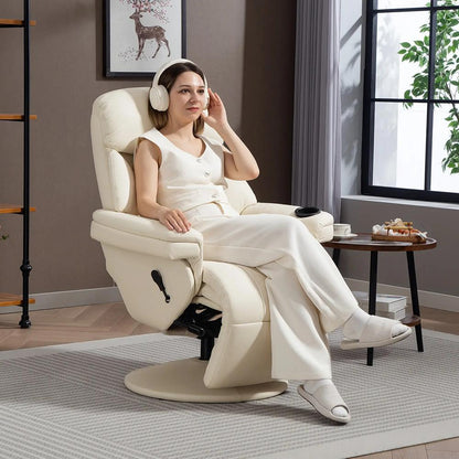 HOMCOM Manual Recliner Chair with Footrest, Upholstered Reclining Armchair with Adjustable Backrest and Cup Holder, PU Leather Swivel Chair for Living Room, Bedroom, Cream White Additional View 2