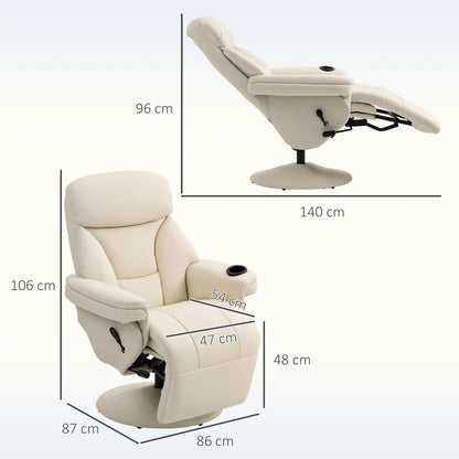 HOMCOM Manual Recliner Chair with Footrest, Upholstered Reclining Armchair with Adjustable Backrest and Cup Holder, PU Leather Swivel Chair for Living Room, Bedroom, Cream White Additional View 3