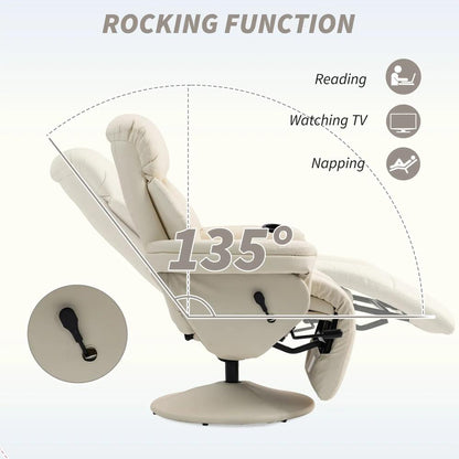 HOMCOM Manual Recliner Chair with Footrest, Upholstered Reclining Armchair with Adjustable Backrest and Cup Holder, PU Leather Swivel Chair for Living Room, Bedroom, Cream White Additional View 4