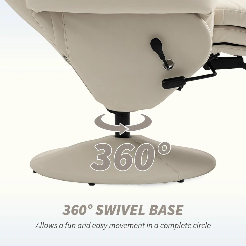 HOMCOM Manual Recliner Chair with Footrest, Upholstered Reclining Armchair with Adjustable Backrest and Cup Holder, PU Leather Swivel Chair for Living Room, Bedroom, Cream White Additional View 6