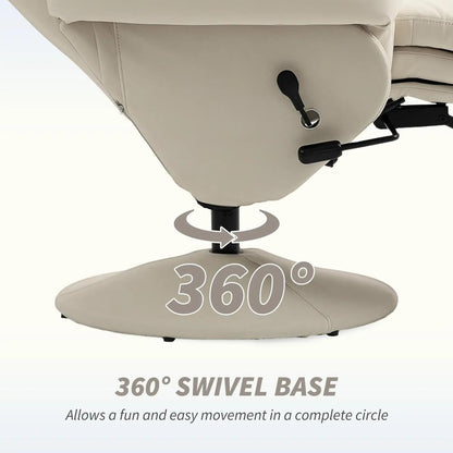 HOMCOM Manual Recliner Chair with Footrest, Upholstered Reclining Armchair with Adjustable Backrest and Cup Holder, PU Leather Swivel Chair for Living Room, Bedroom, Cream White Additional View 6