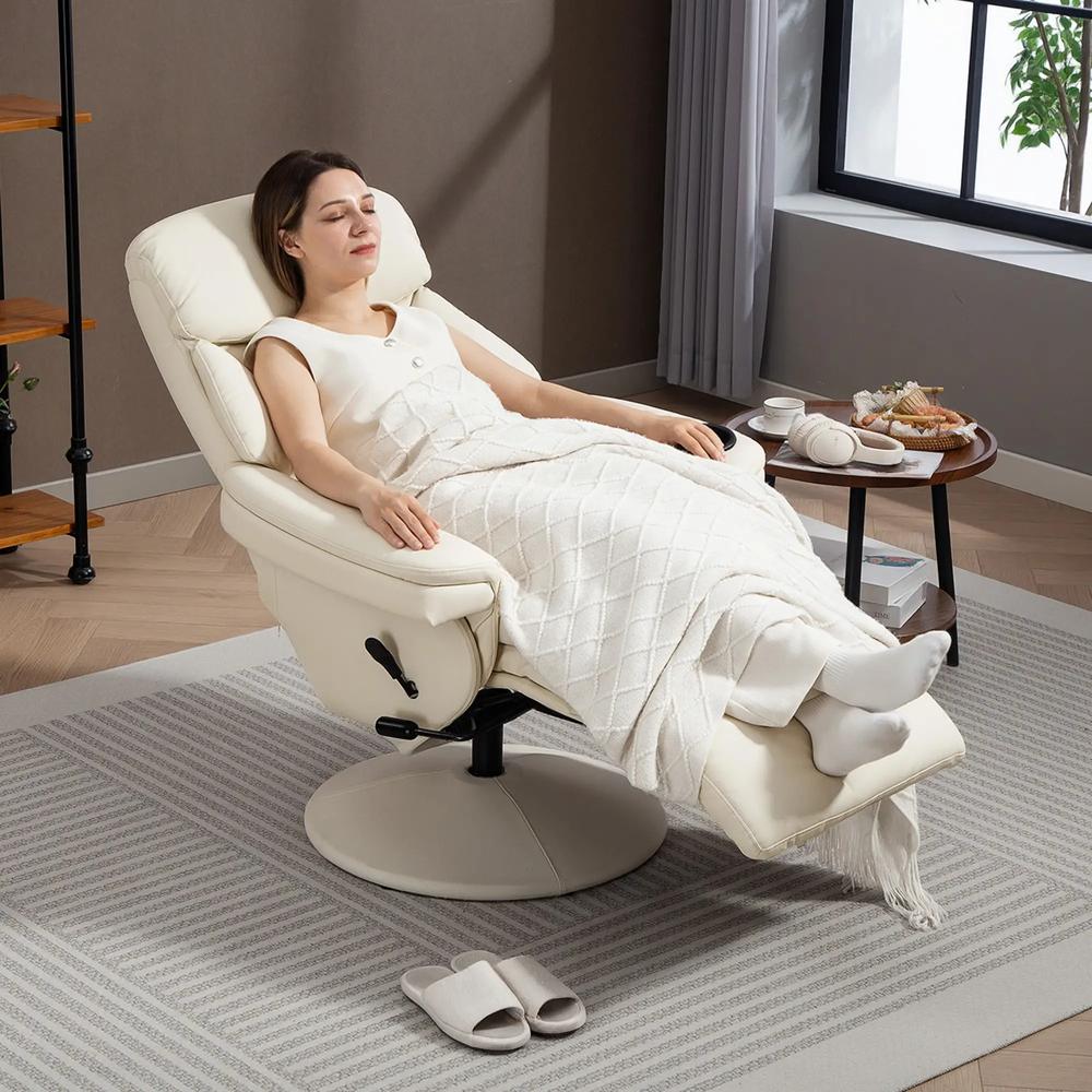 HOMCOM Manual Recliner Chair with Footrest, Upholstered Reclining Armchair with Adjustable Backrest and Cup Holder, PU Leather Swivel Chair for Living Room, Bedroom, Cream White Additional View 7