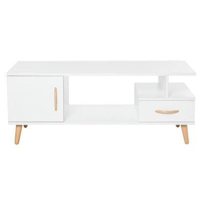 HOMCOM Modern Minimalism Coffee Table with Storage, Sofa Side Table with Shelf & Drawer for Living Room Reception Room, White Additional View 11