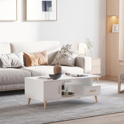 HOMCOM Modern Minimalism Coffee Table with Storage, Sofa Side Table with Shelf & Drawer for Living Room Reception Room, White Additional View 2
