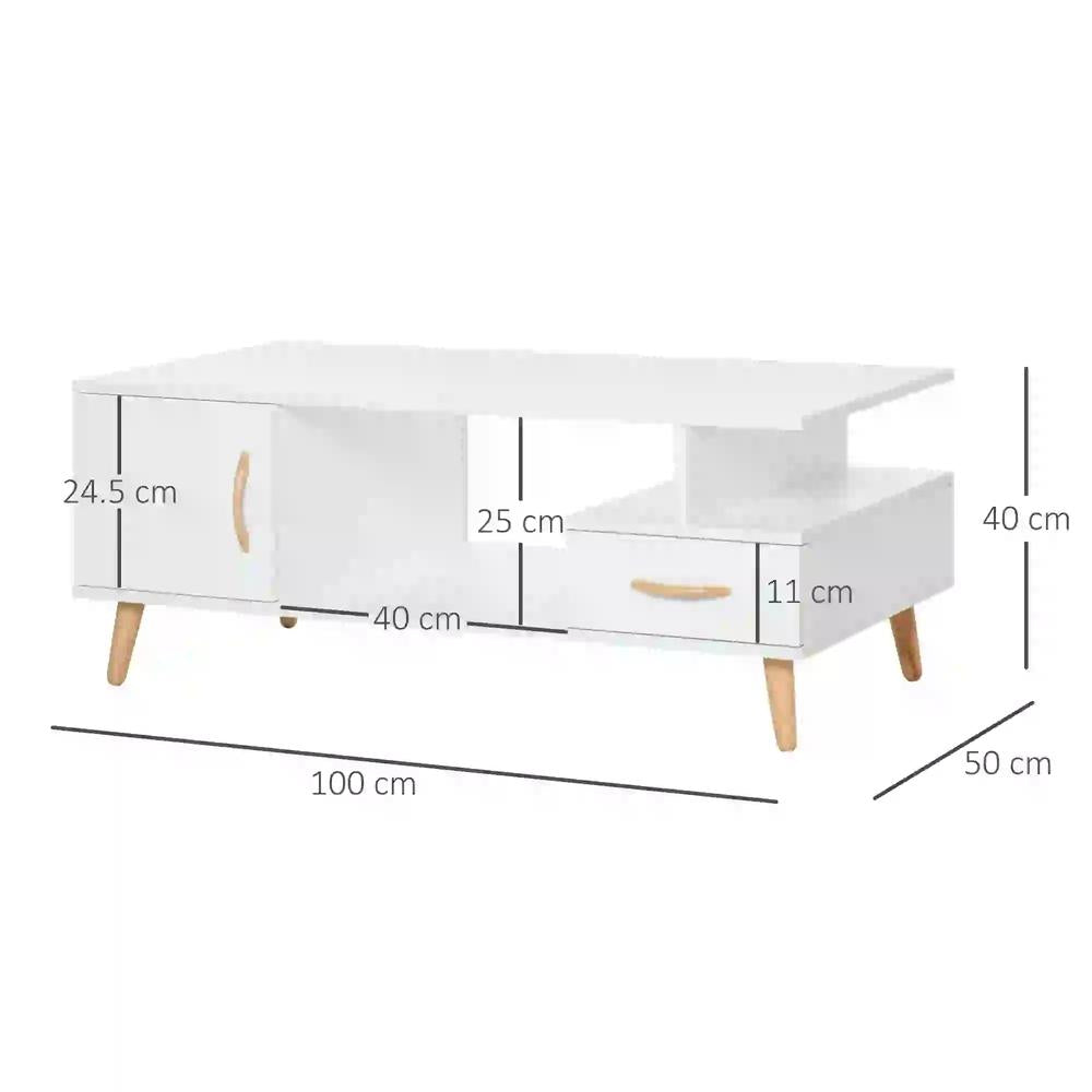 HOMCOM Modern Minimalism Coffee Table with Storage, Sofa Side Table with Shelf & Drawer for Living Room Reception Room, White Additional View 3